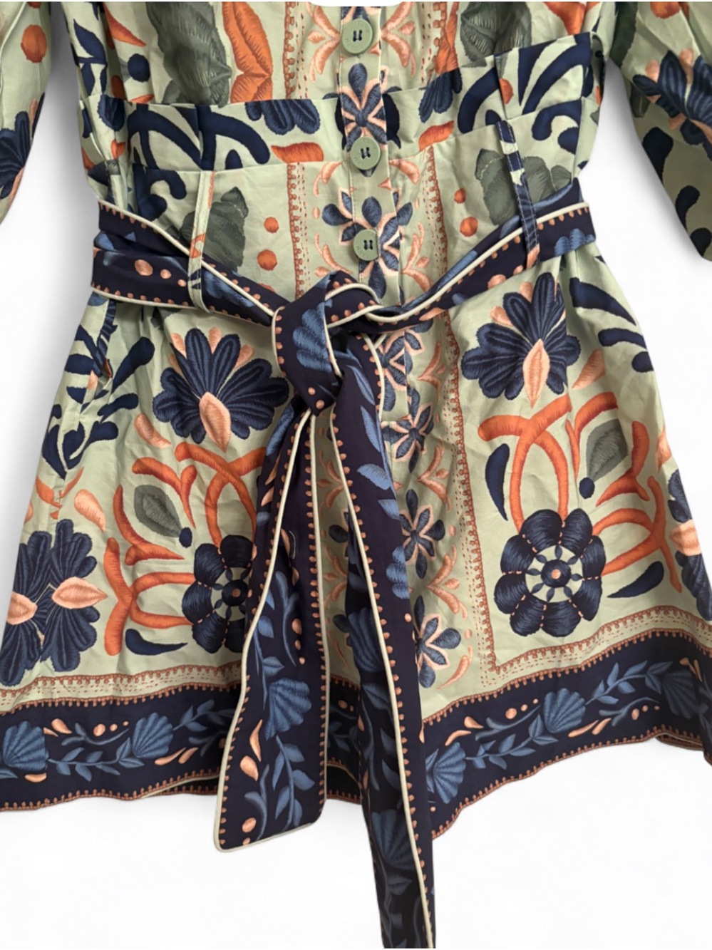 NWT Farm Rio Blue and Green Floral Romper, 100% Cotton, Size XS - Picture 4 of 8